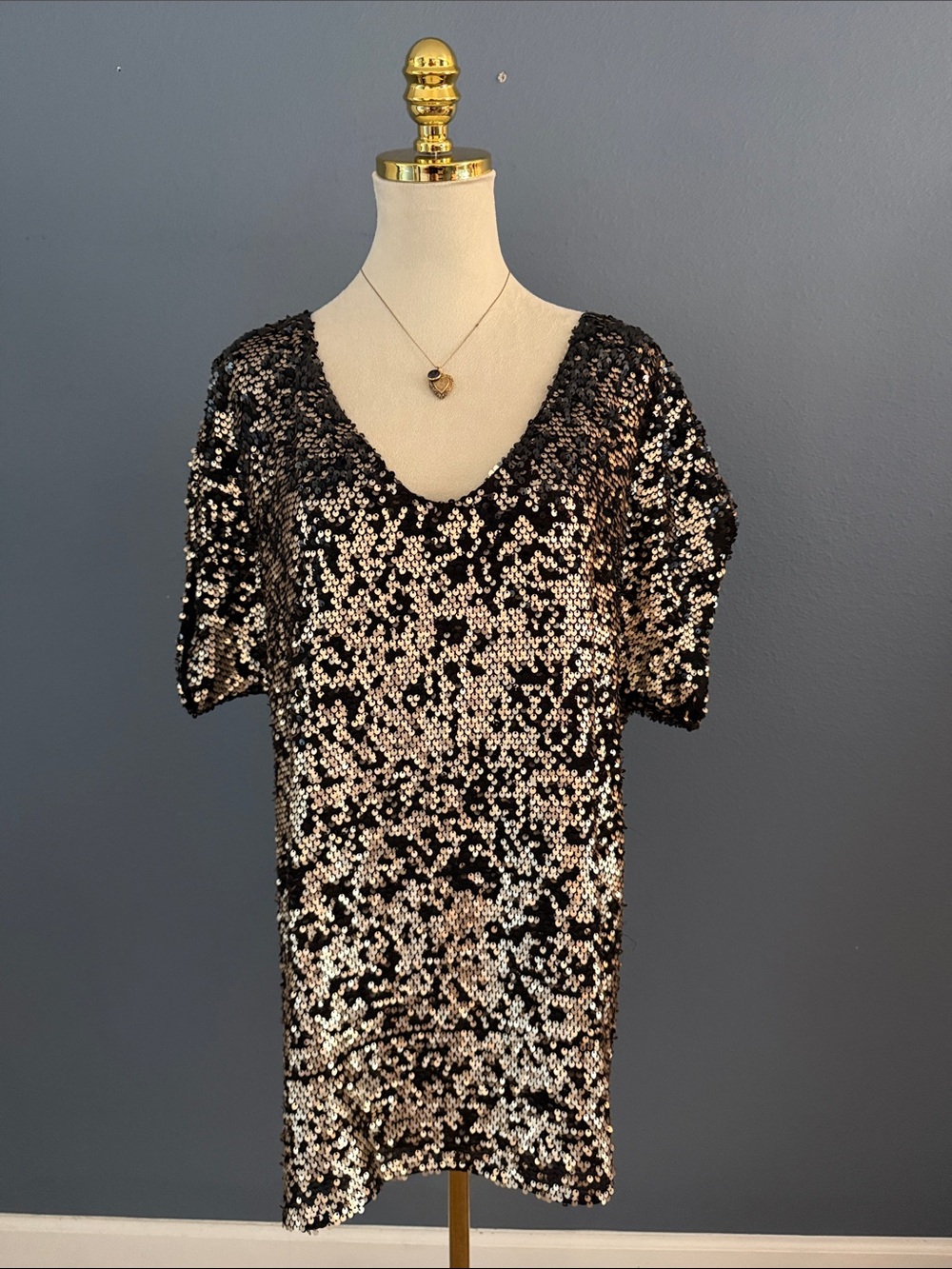 Free People Black and Gold Sequin Mini dress
